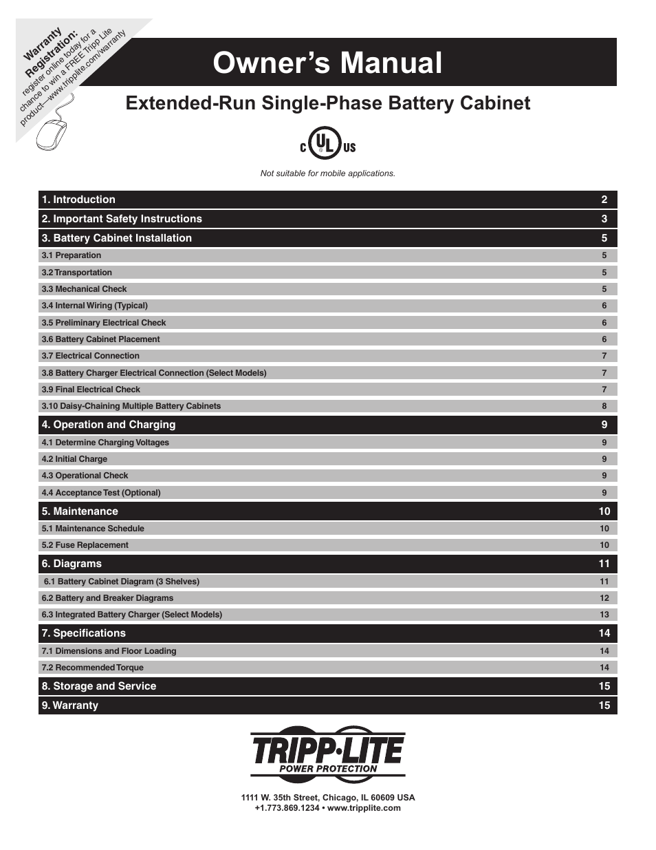 Tripp Lite Extended-Run Single-Phase Battery Cabinet User Manual | 16 pages