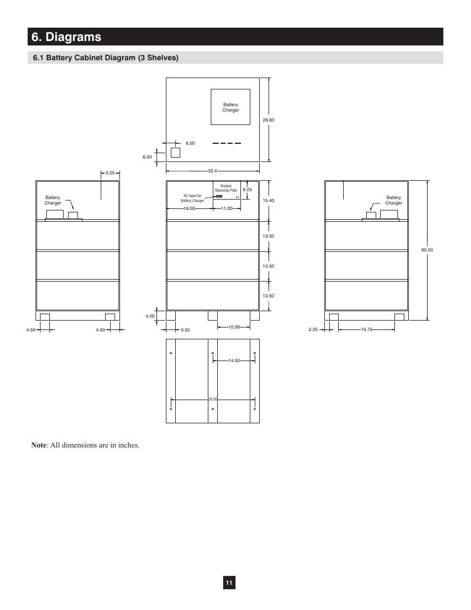 Diagrams, 1 battery cabinet diagram (3 shelves) | Tripp Lite Extended-Run Single-Phase Battery Cabinet User Manual | Page 11 / 16