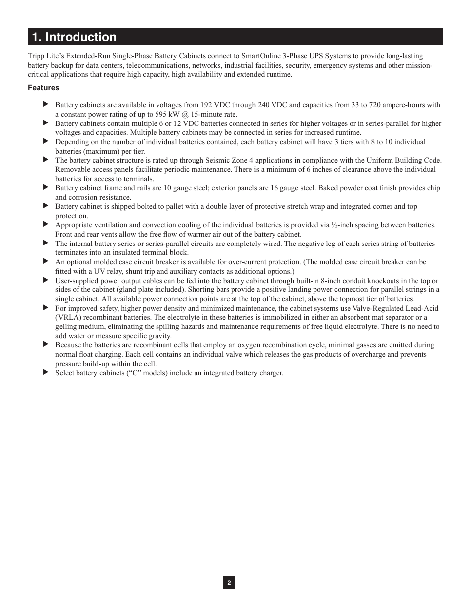 Introduction | Tripp Lite Extended-Run Single-Phase Battery Cabinet User Manual | Page 2 / 16