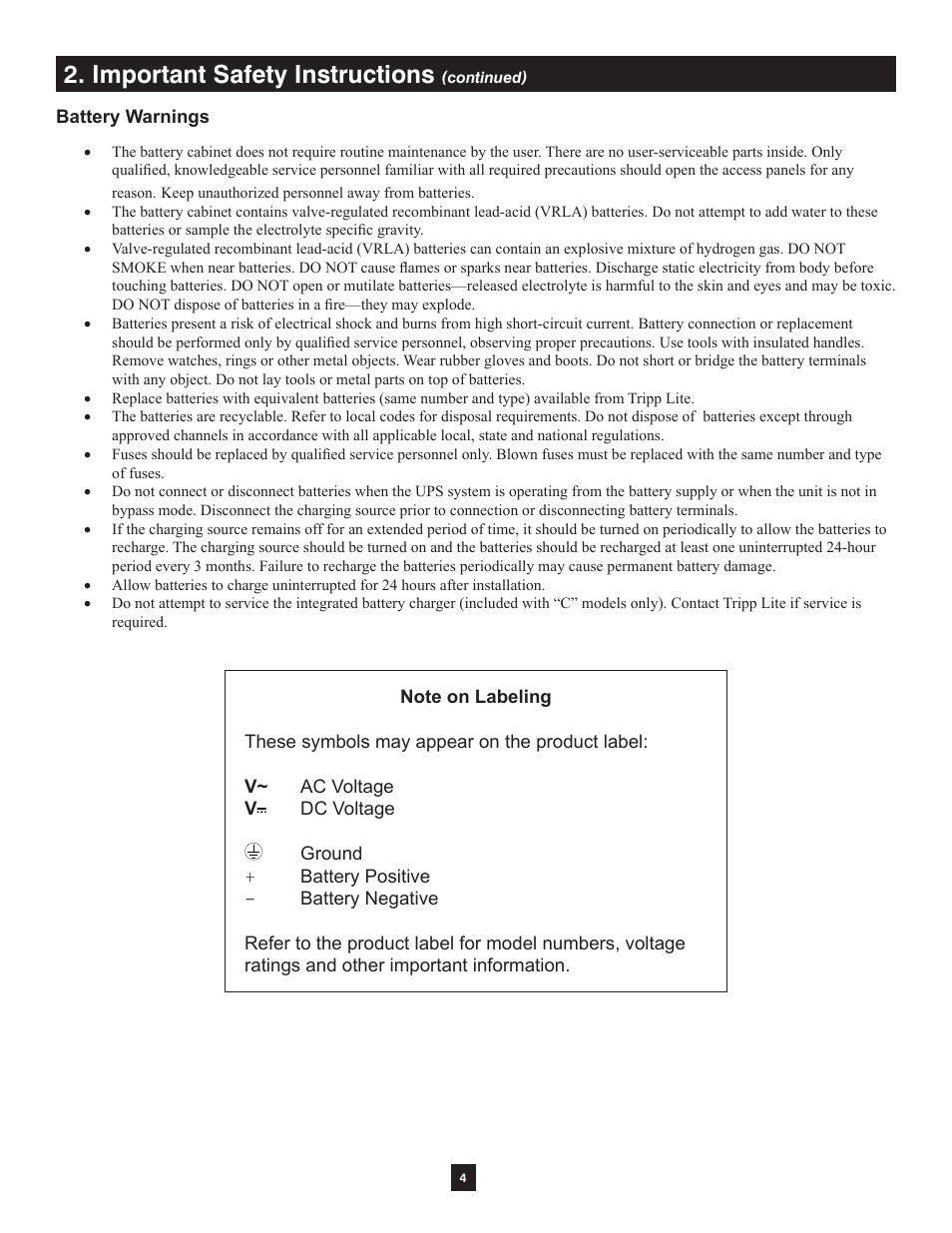 Important safety instructions | Tripp Lite Extended-Run Single-Phase Battery Cabinet User Manual | Page 4 / 16