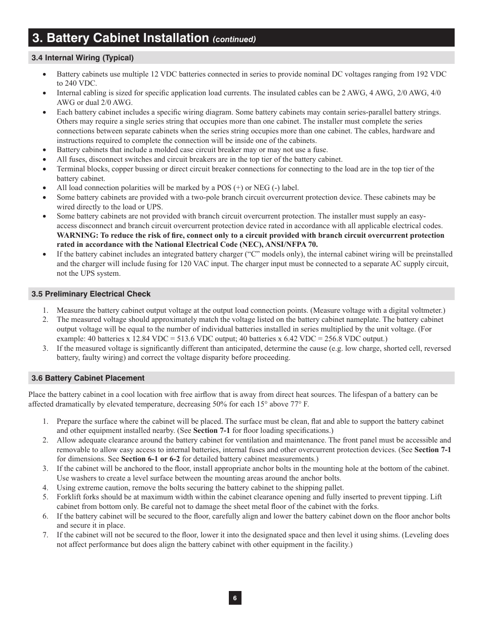 4 internal wiring (typical), 5 preliminary electrical check, 6 battery cabinet placement | Battery cabinet installation | Tripp Lite Extended-Run Single-Phase Battery Cabinet User Manual | Page 6 / 16