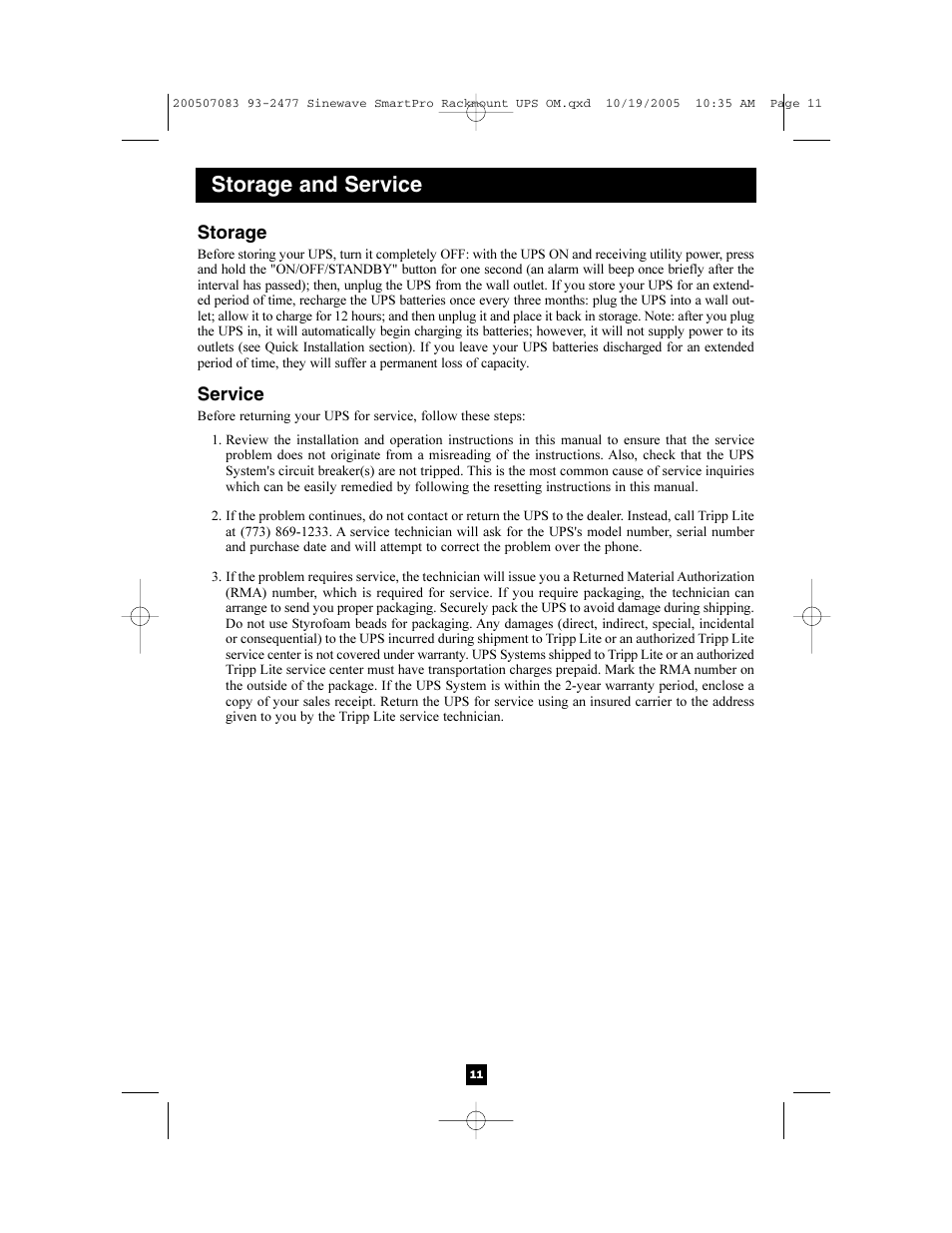 Storage and service | Tripp Lite 2POSTRMKITWM User Manual | Page 11 / 12