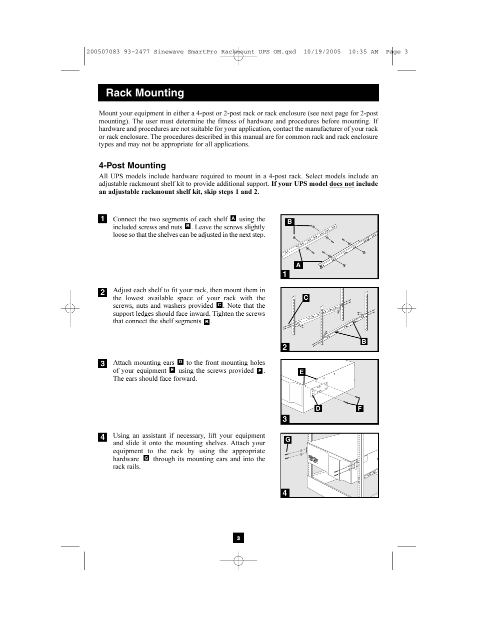 Rack mounting, Post mounting | Tripp Lite 2POSTRMKITWM User Manual | Page 3 / 12