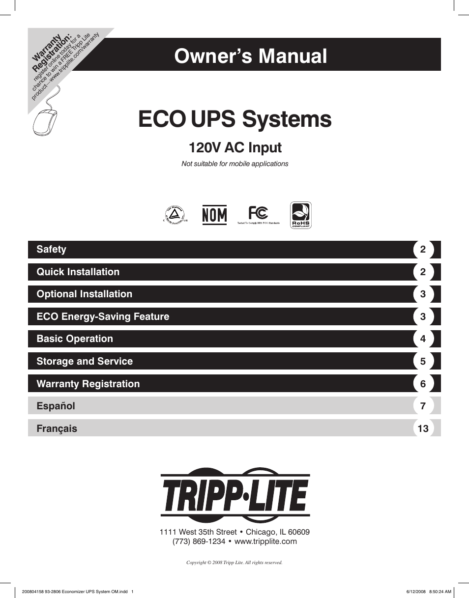 Tripp Lite ECO UPS System User Manual | 18 pages