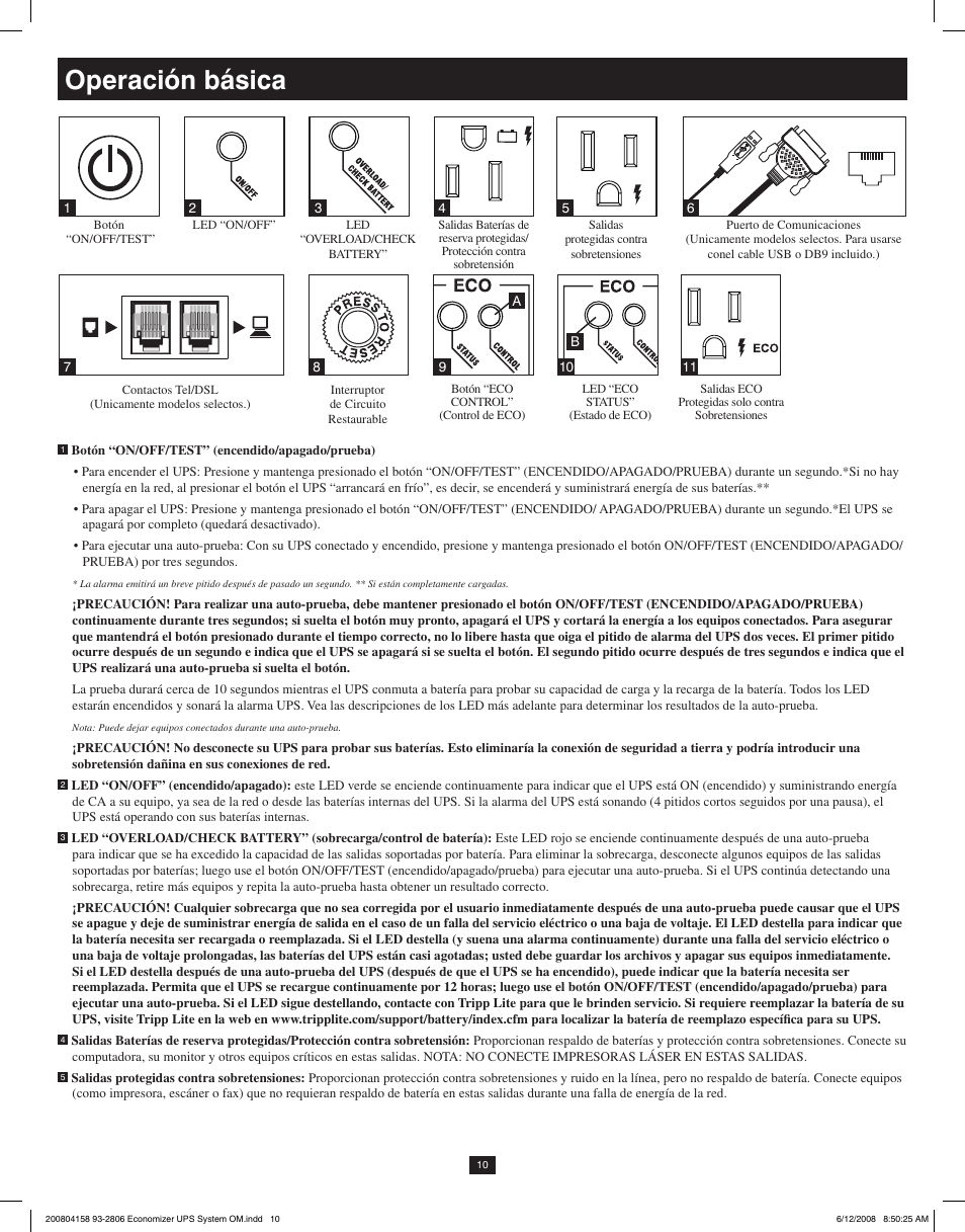 Operación básica | Tripp Lite ECO UPS System User Manual | Page 10 / 18