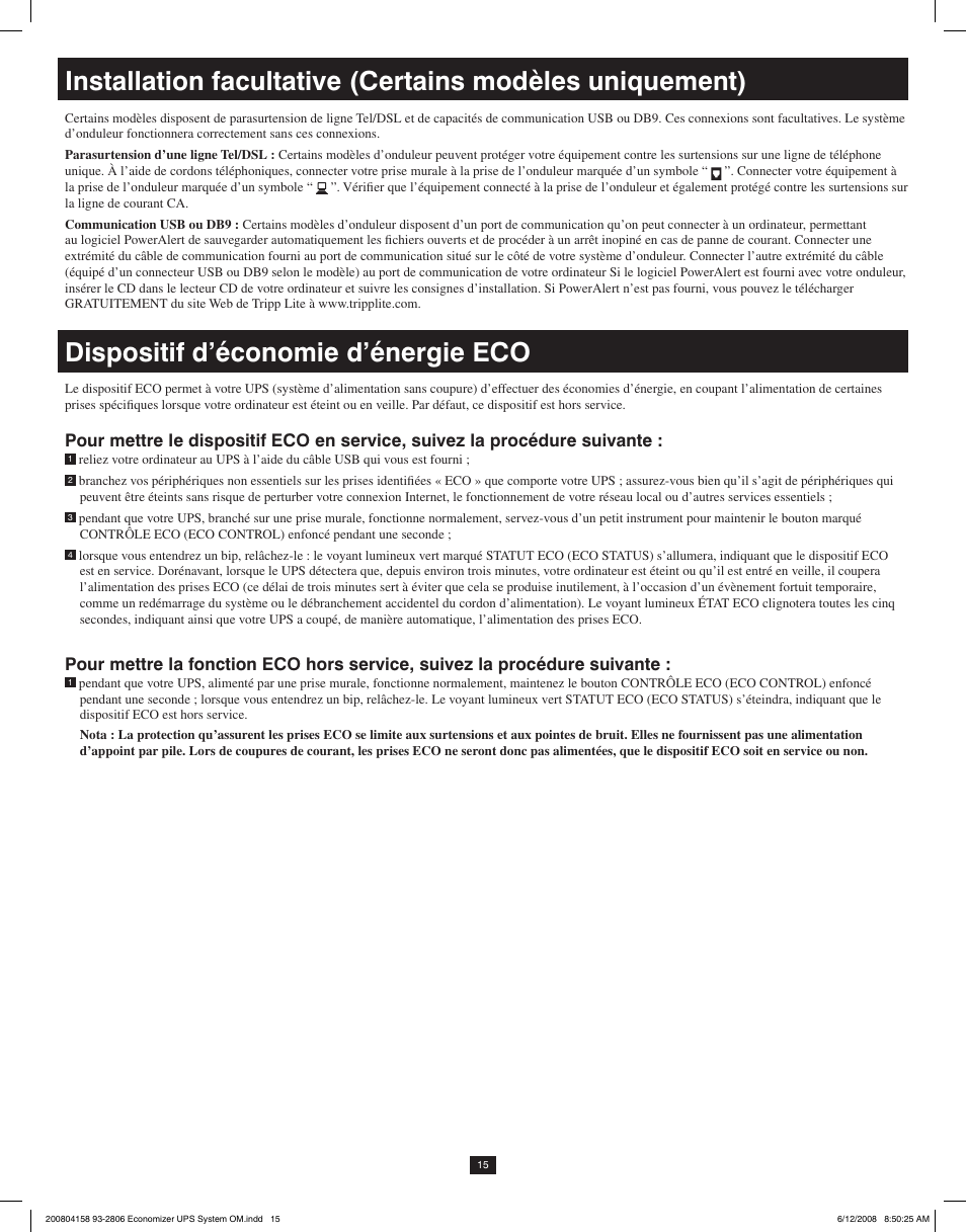 Dispositif d’économie d’énergie eco | Tripp Lite ECO UPS System User Manual | Page 15 / 18