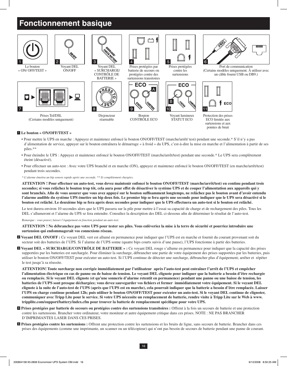 Fonctionnement basique | Tripp Lite ECO UPS System User Manual | Page 16 / 18