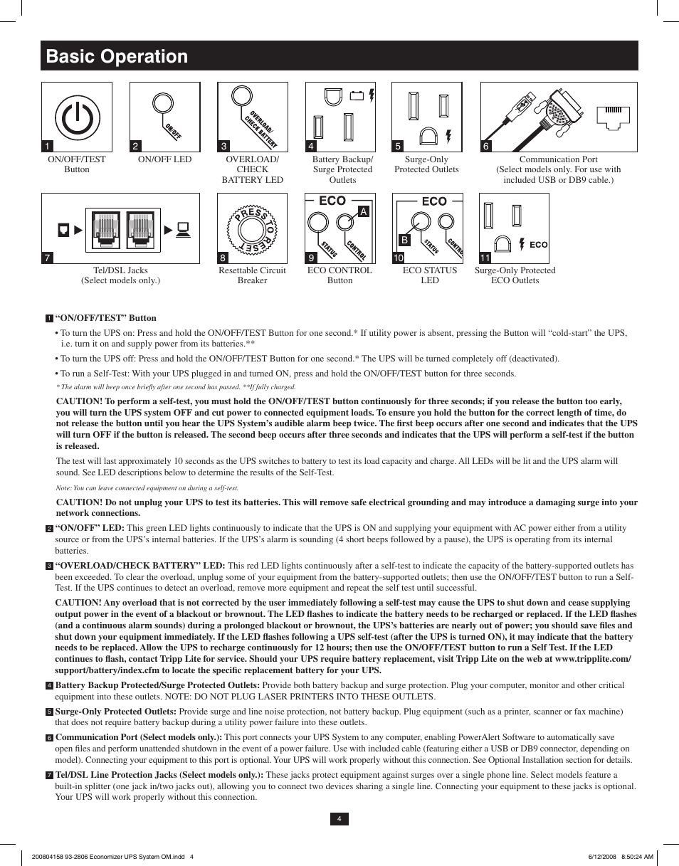 Basic operation | Tripp Lite ECO UPS System User Manual | Page 4 / 18