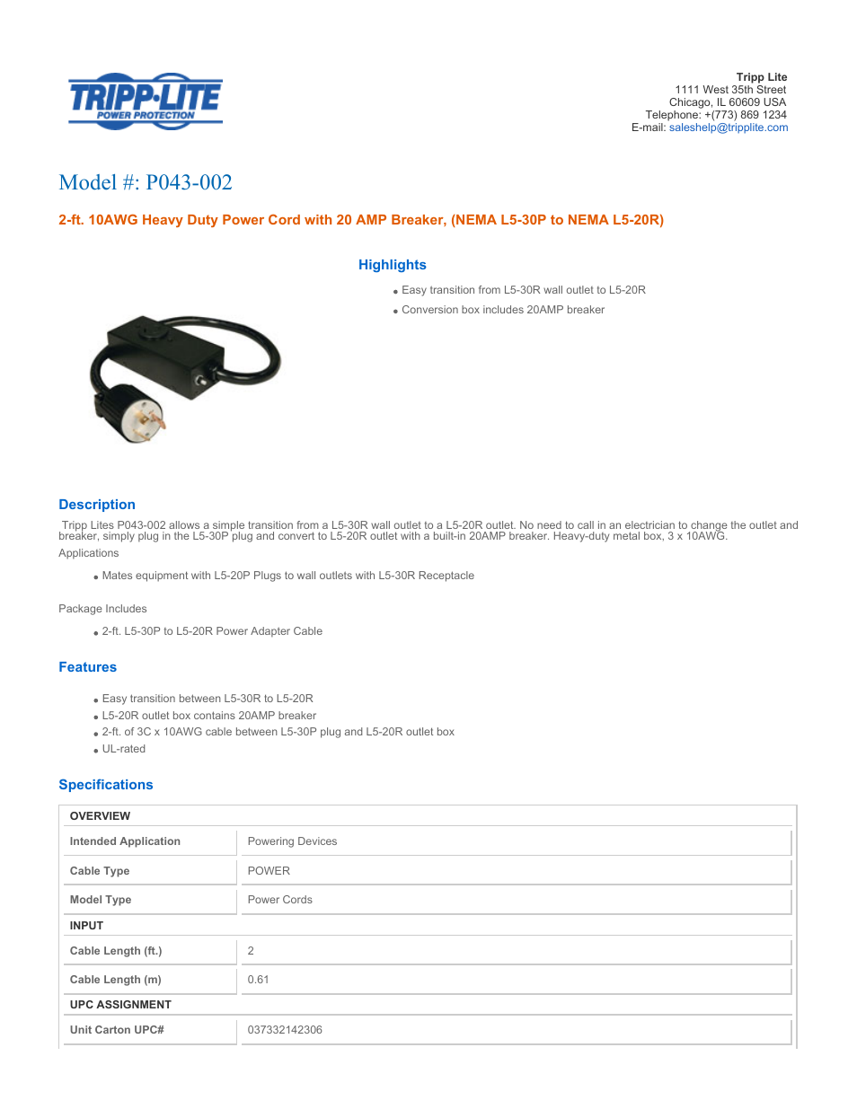 Tripp Lite P043-002 User Manual | 2 pages