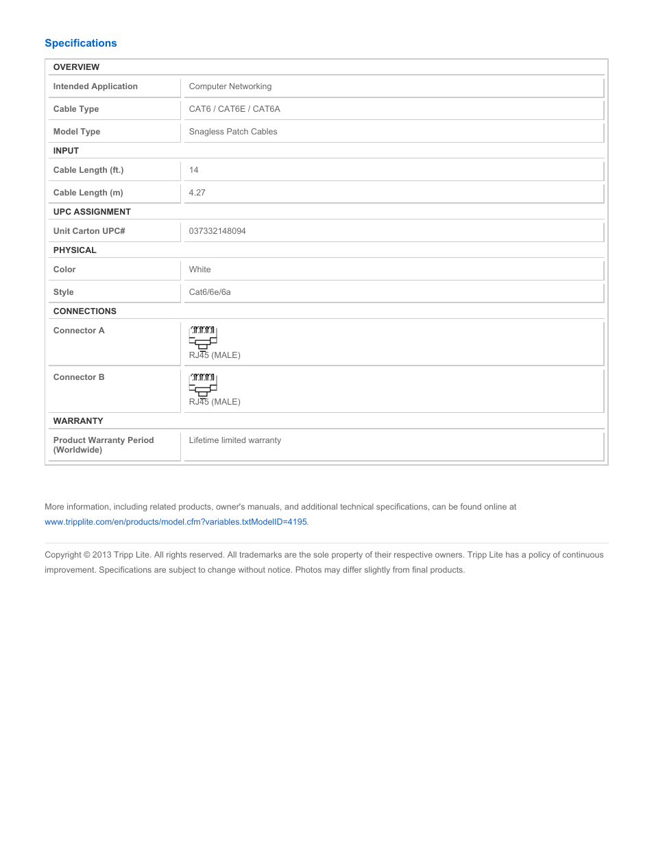 Tripp Lite N201-014-WH User Manual | Page 2 / 2
