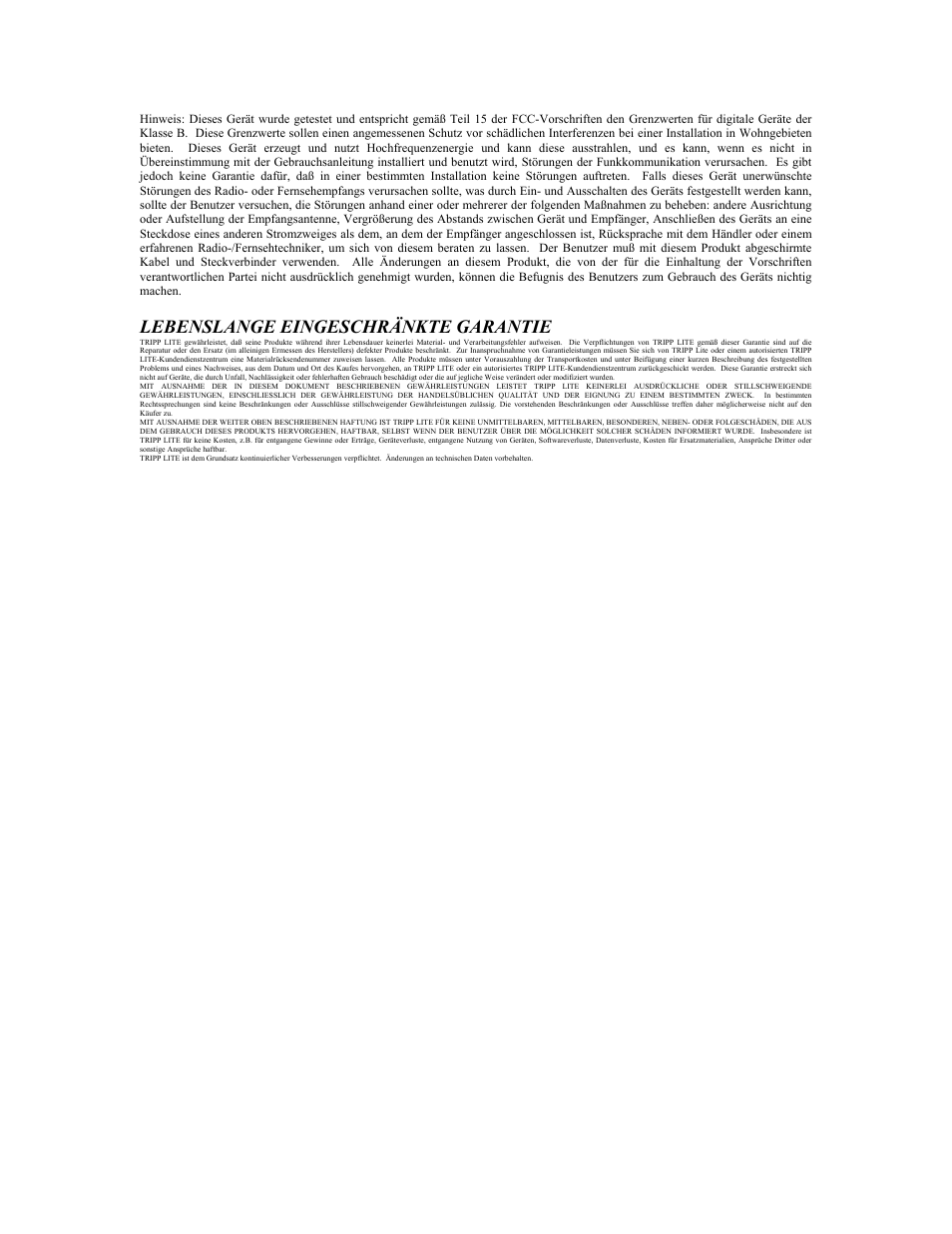 Lebenslange eingeschränkte garantie | Tripp Lite PARALLEL REVERSIBLE B170-004-R User Manual | Page 16 / 22