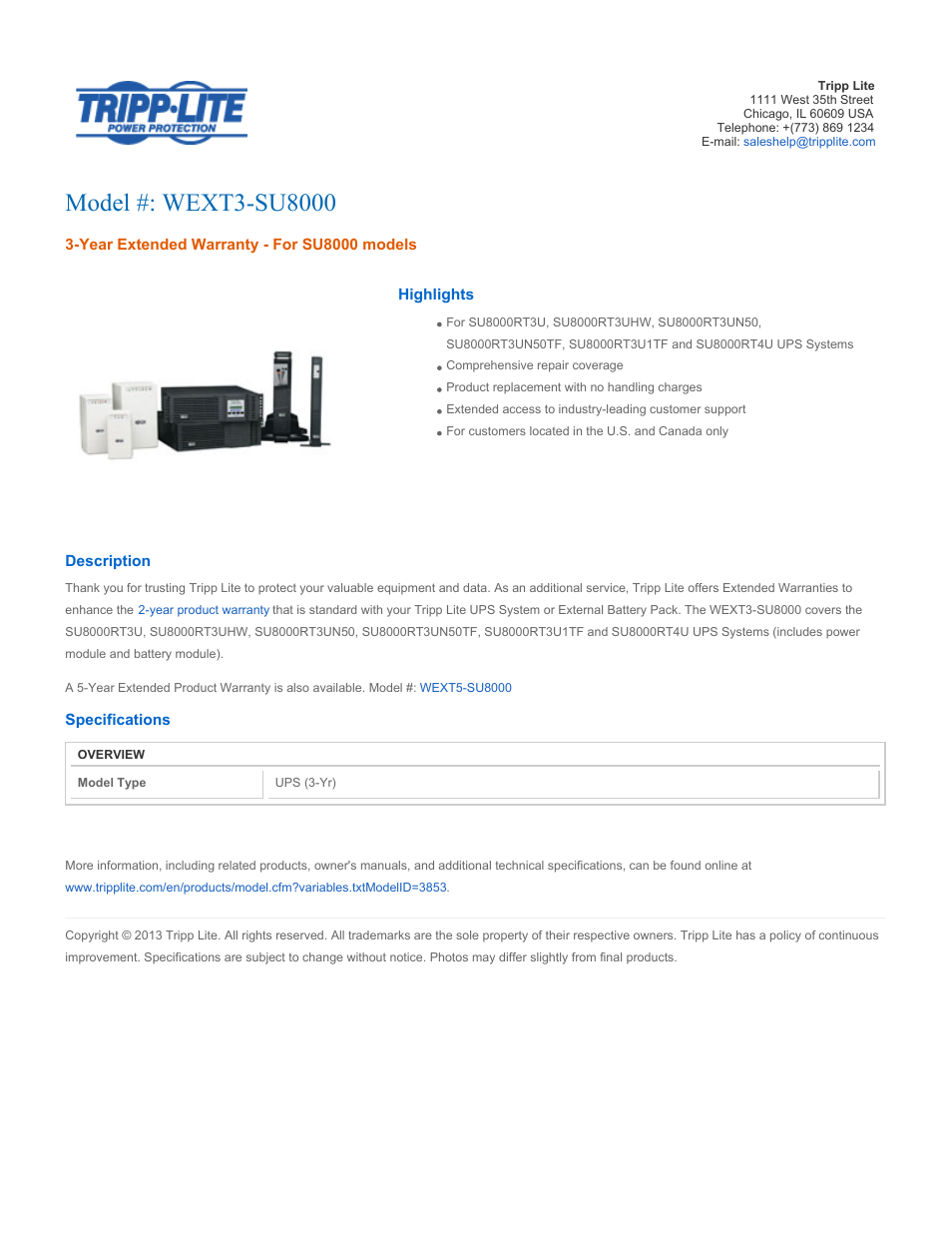 Tripp Lite WEXT3-SU8000 User Manual | 2 pages