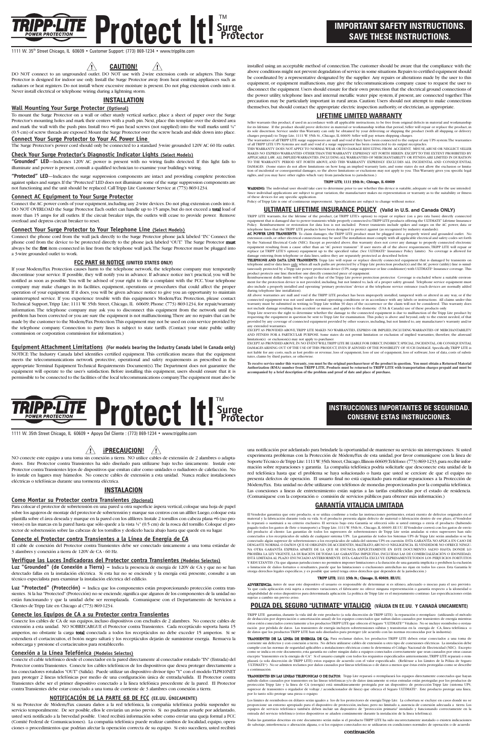 Tripp Lite Protect It! 200204173 User Manual | 2 pages