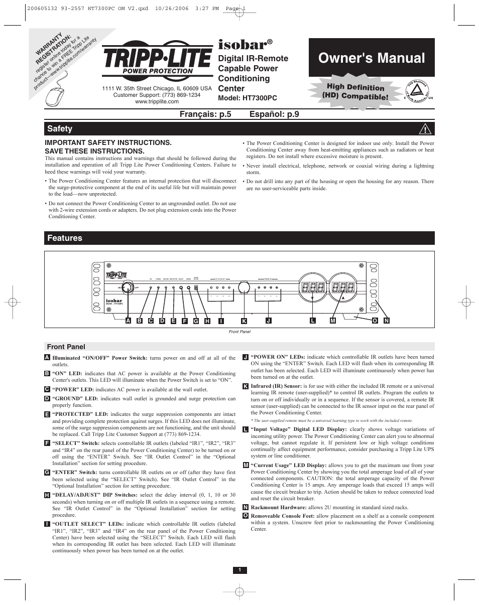 Tripp Lite isobar HT7300PC User Manual | 5 pages