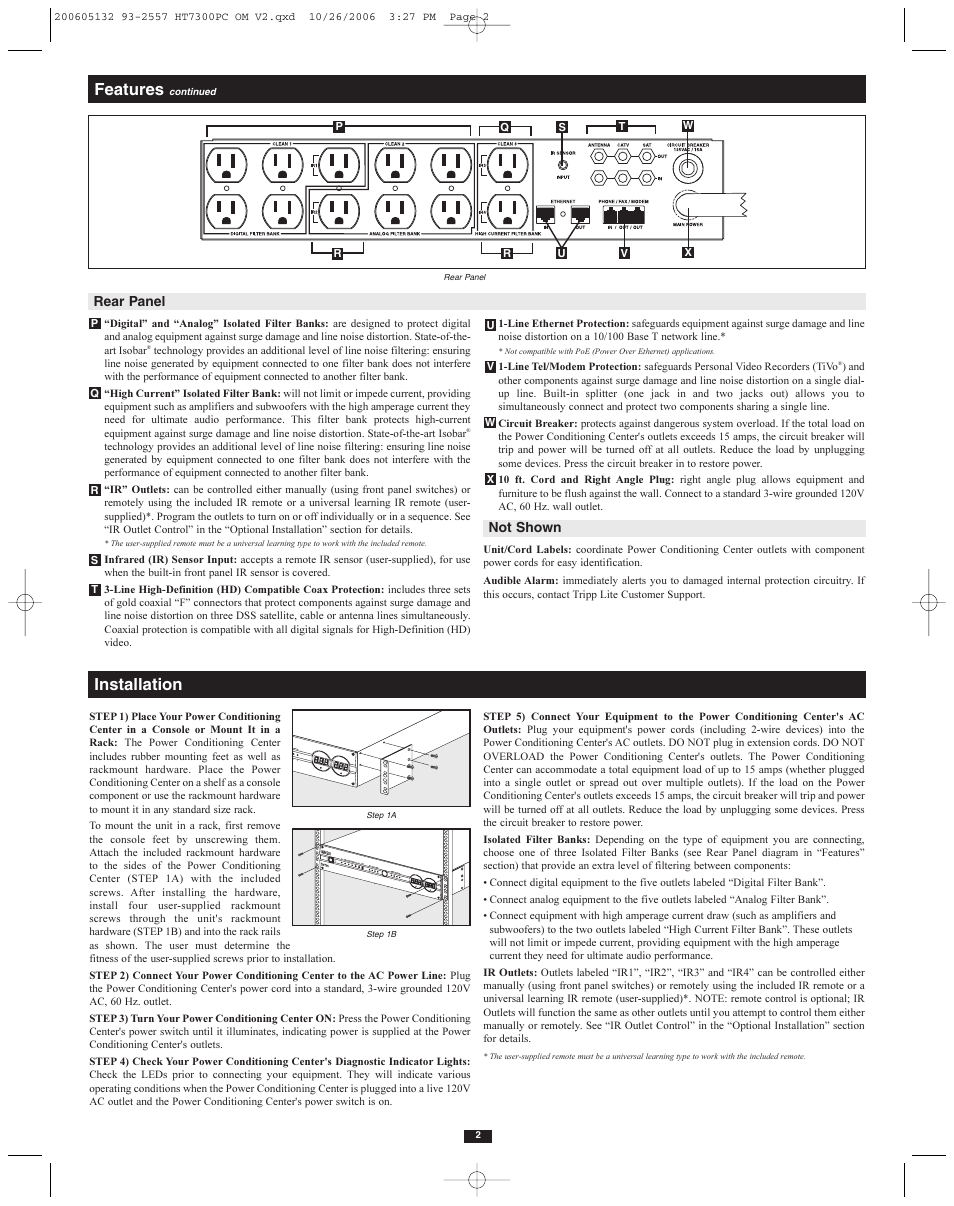 Features, Installation | Tripp Lite isobar HT7300PC User Manual | Page 2 / 5