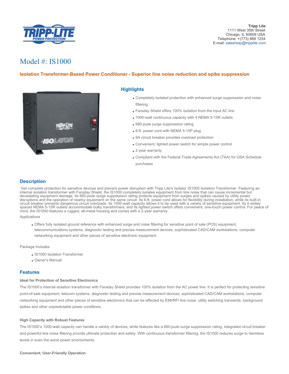 Tripp Lite IS1000 User Manual | 3 pages