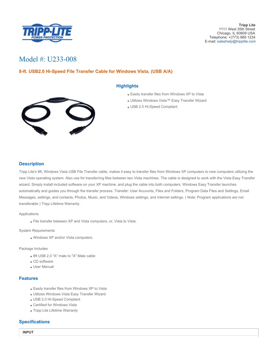 Tripp Lite U233-008 User Manual | 2 pages