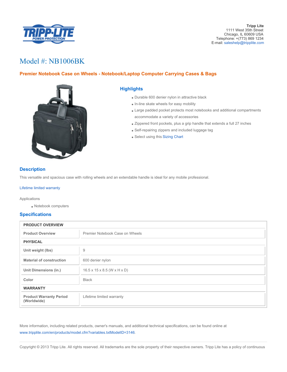 Tripp Lite NB1006BK User Manual | 2 pages