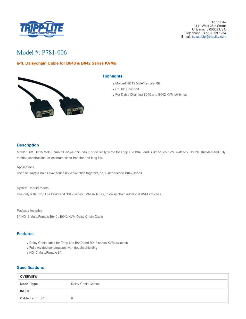 Tripp Lite P781-006 User Manual | 2 pages