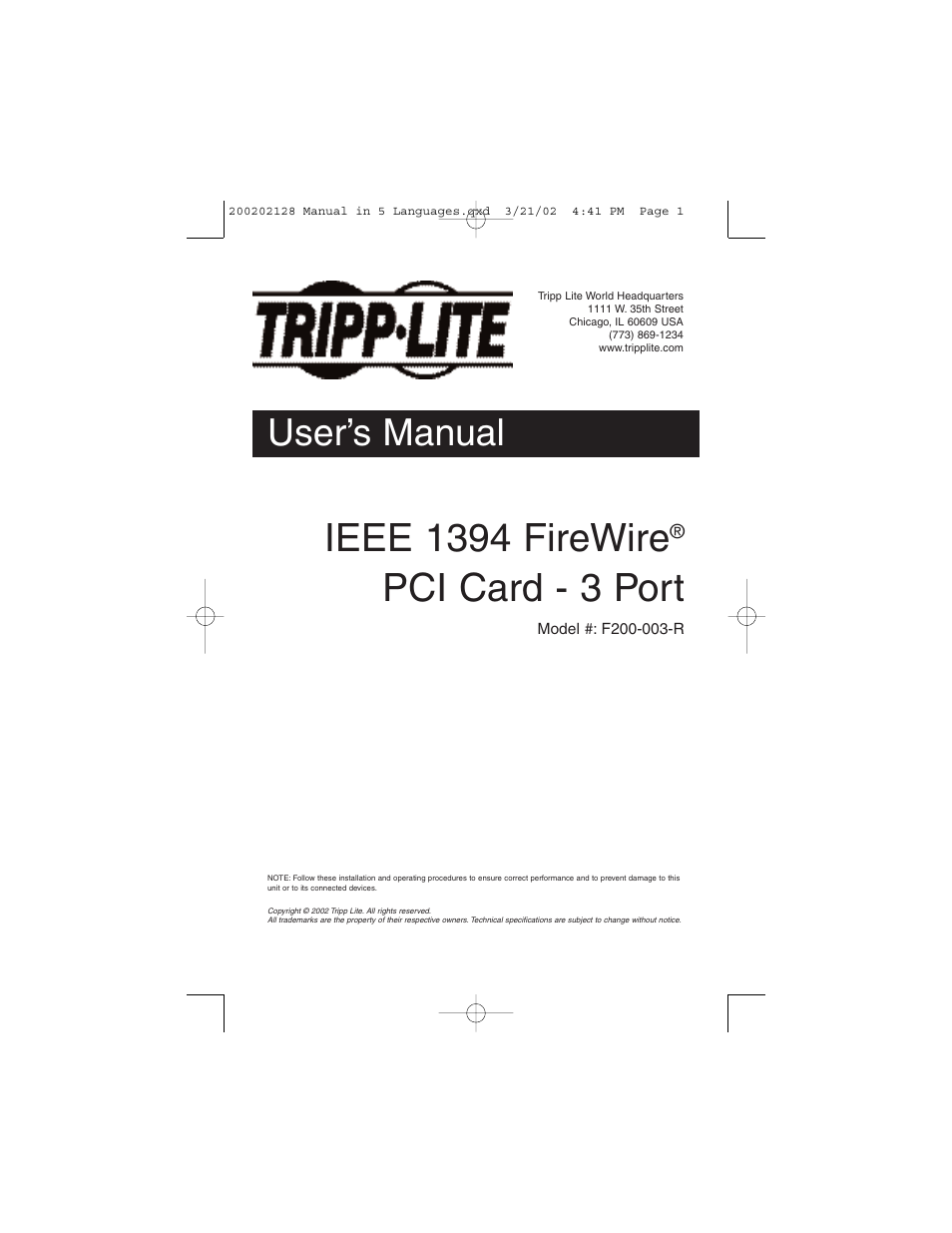 Tripp Lite F200-003-R User Manual | 75 pages