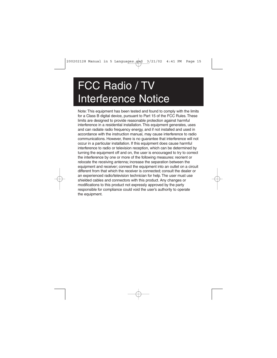 Fcc radio / tv interference notice | Tripp Lite F200-003-R User Manual | Page 15 / 75