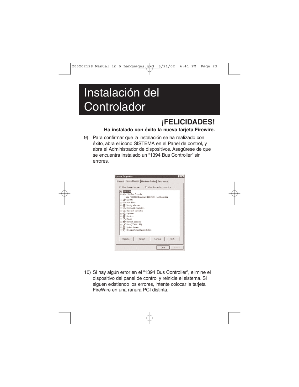 Instalación del controlador, Felicidades | Tripp Lite F200-003-R User Manual | Page 23 / 75