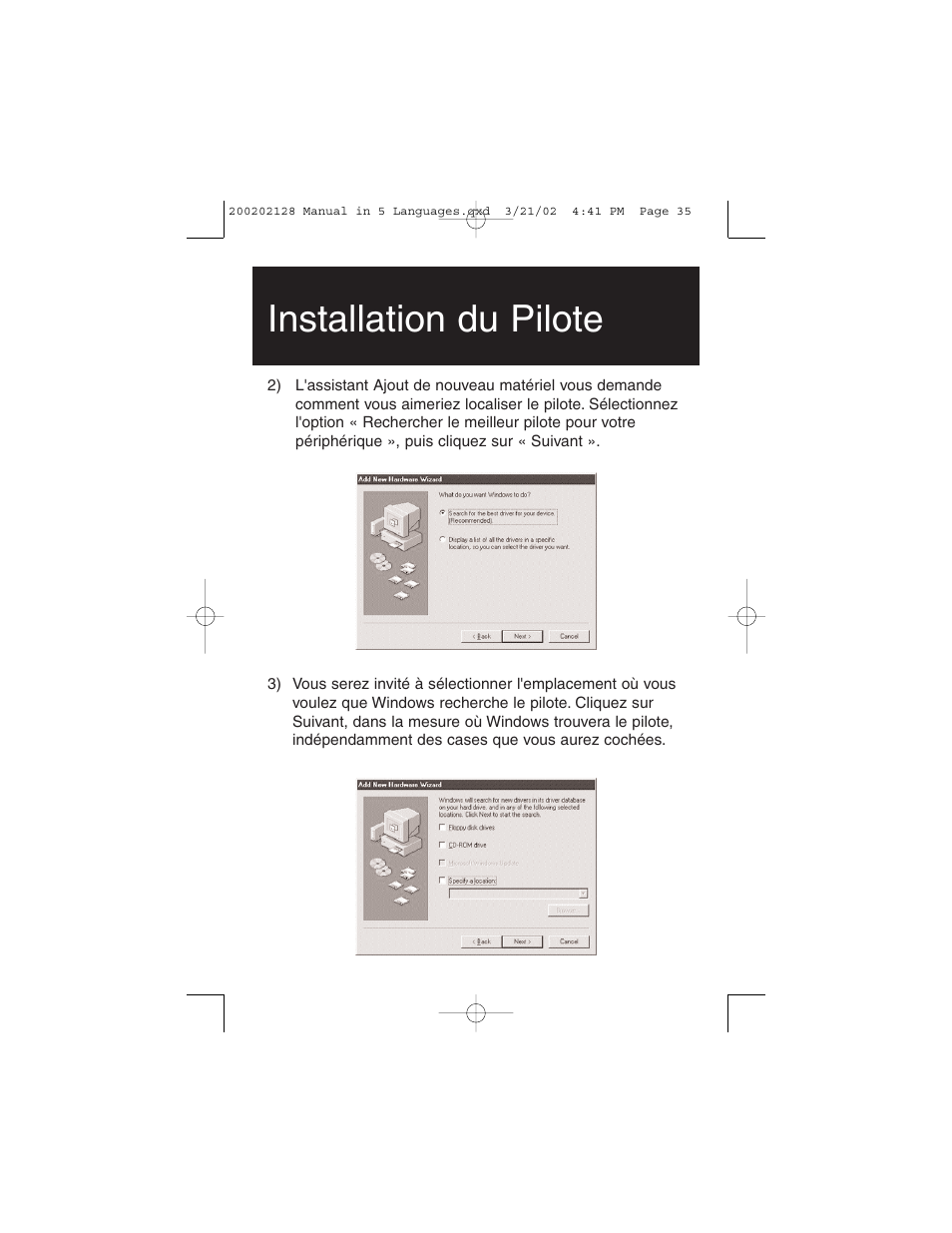 Installation du pilote | Tripp Lite F200-003-R User Manual | Page 35 / 75