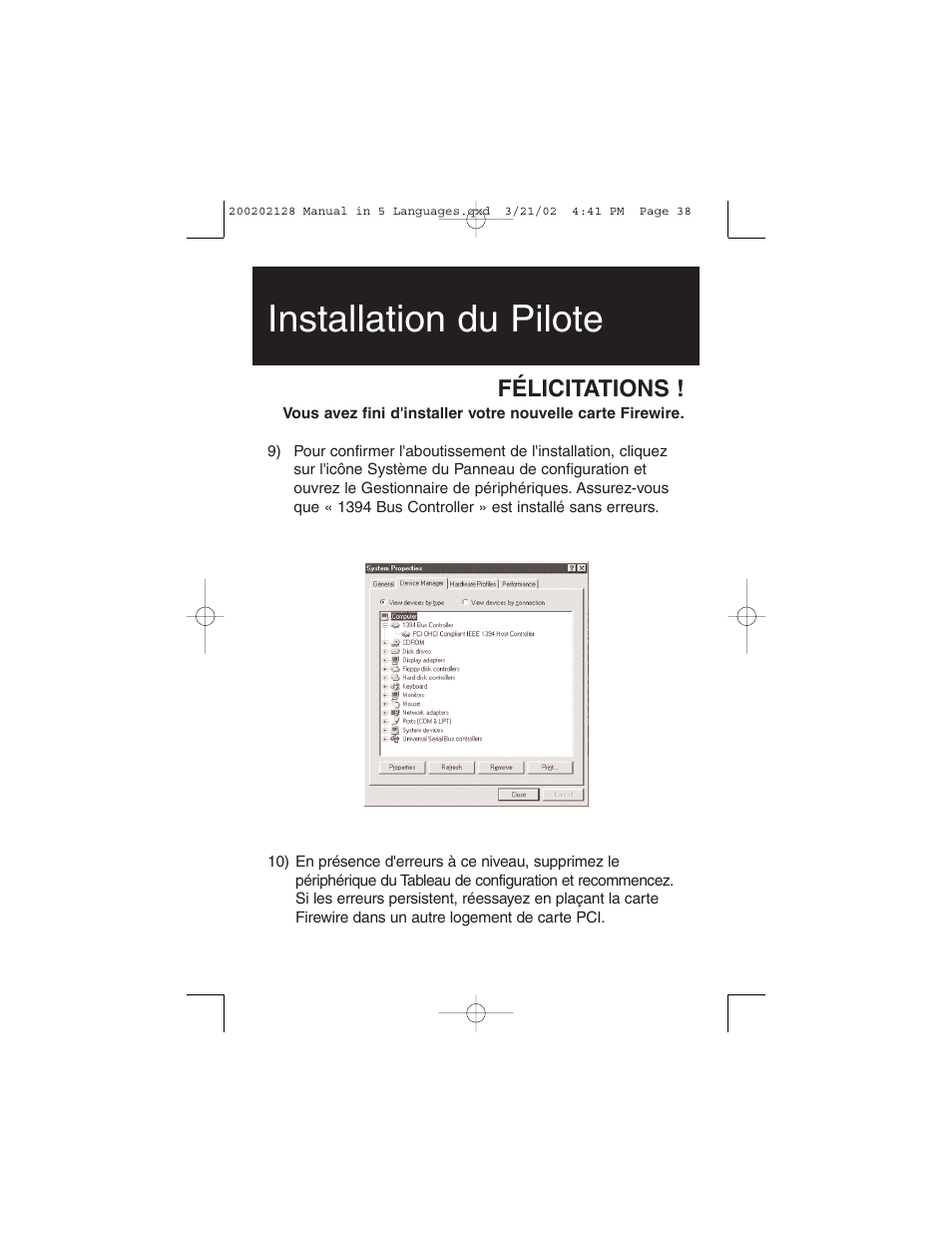 Installation du pilote, Félicitations | Tripp Lite F200-003-R User Manual | Page 38 / 75