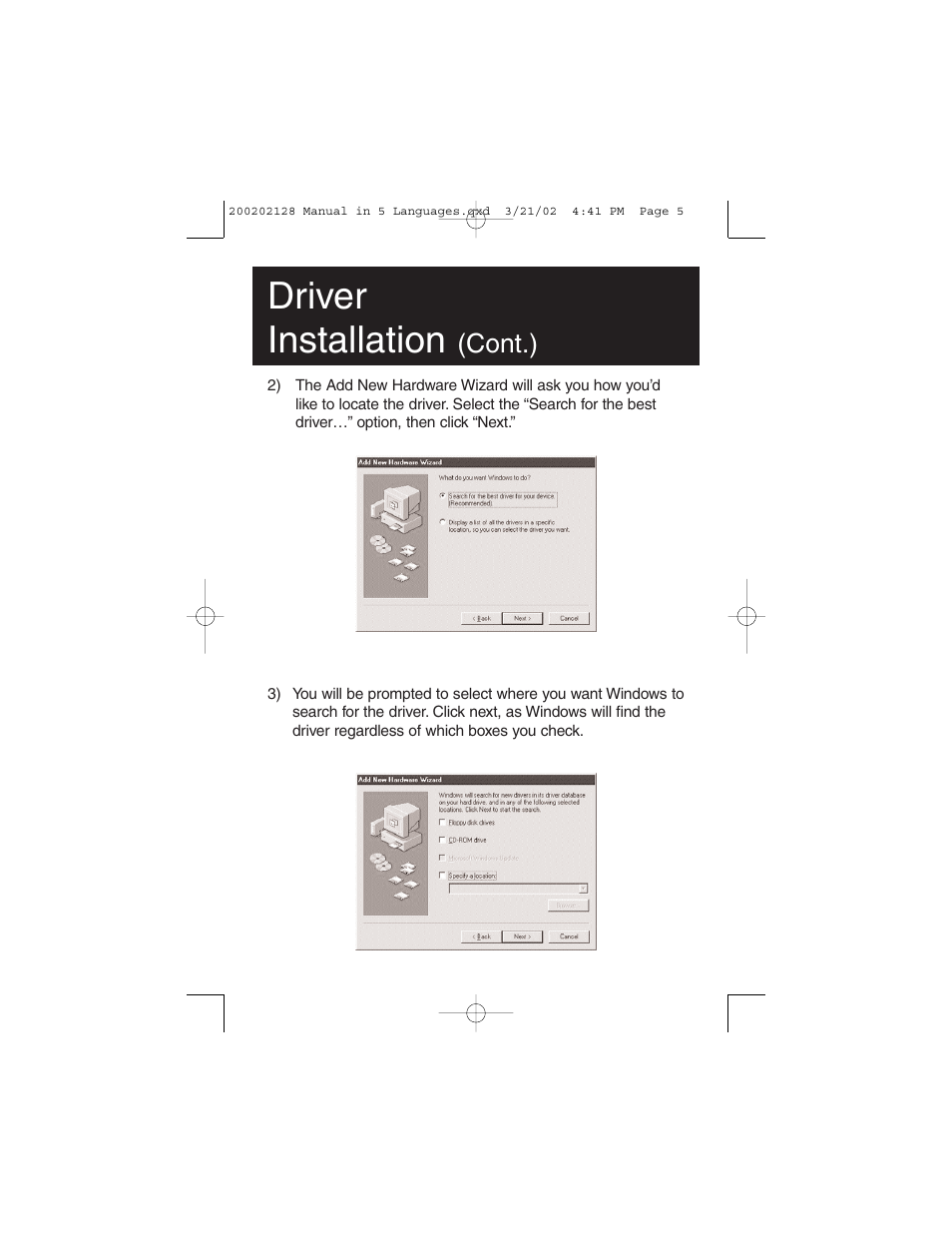Driver installation, Cont.) | Tripp Lite F200-003-R User Manual | Page 5 / 75
