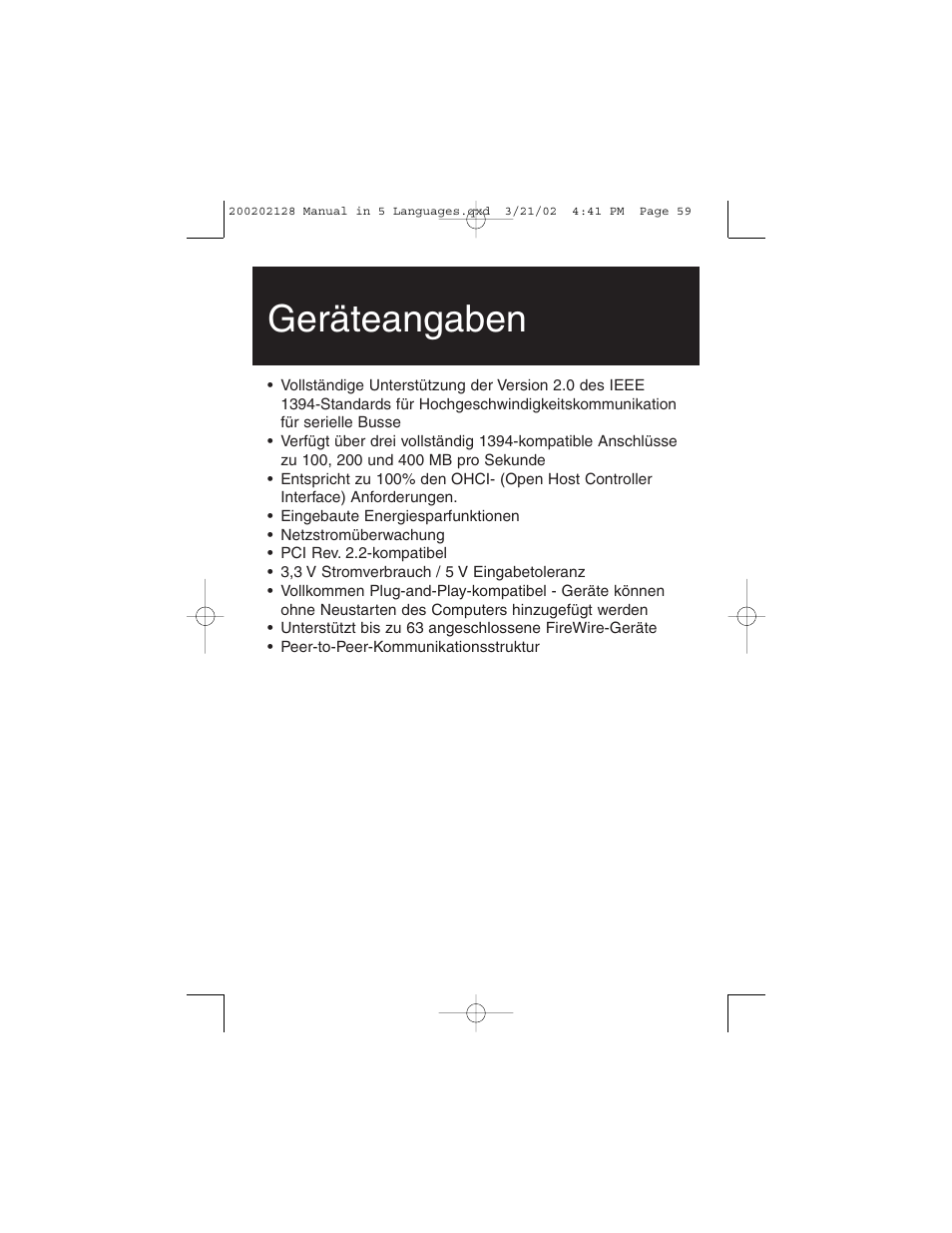 Geräteangaben | Tripp Lite F200-003-R User Manual | Page 59 / 75