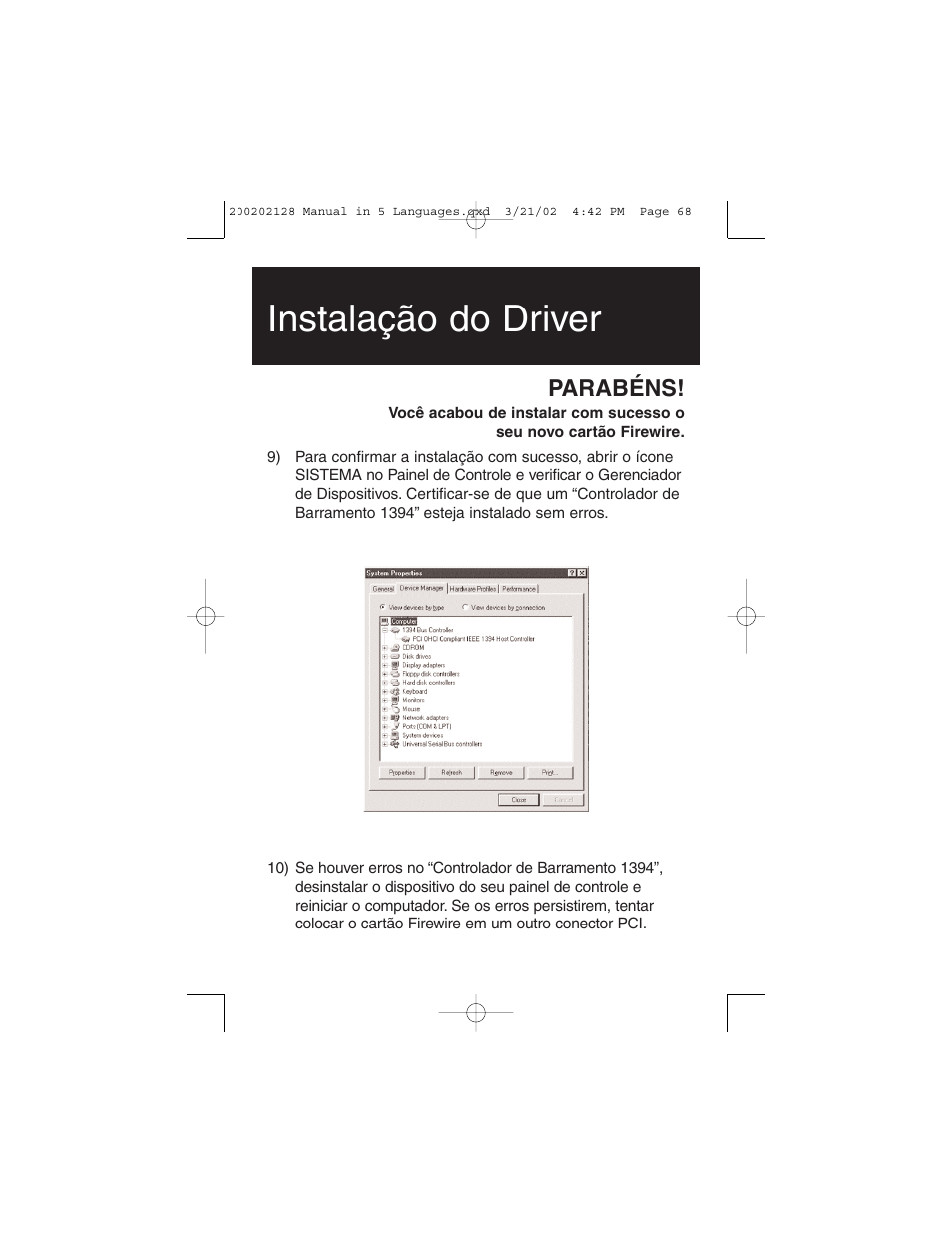 Instalação do driver, Parabéns | Tripp Lite F200-003-R User Manual | Page 68 / 75