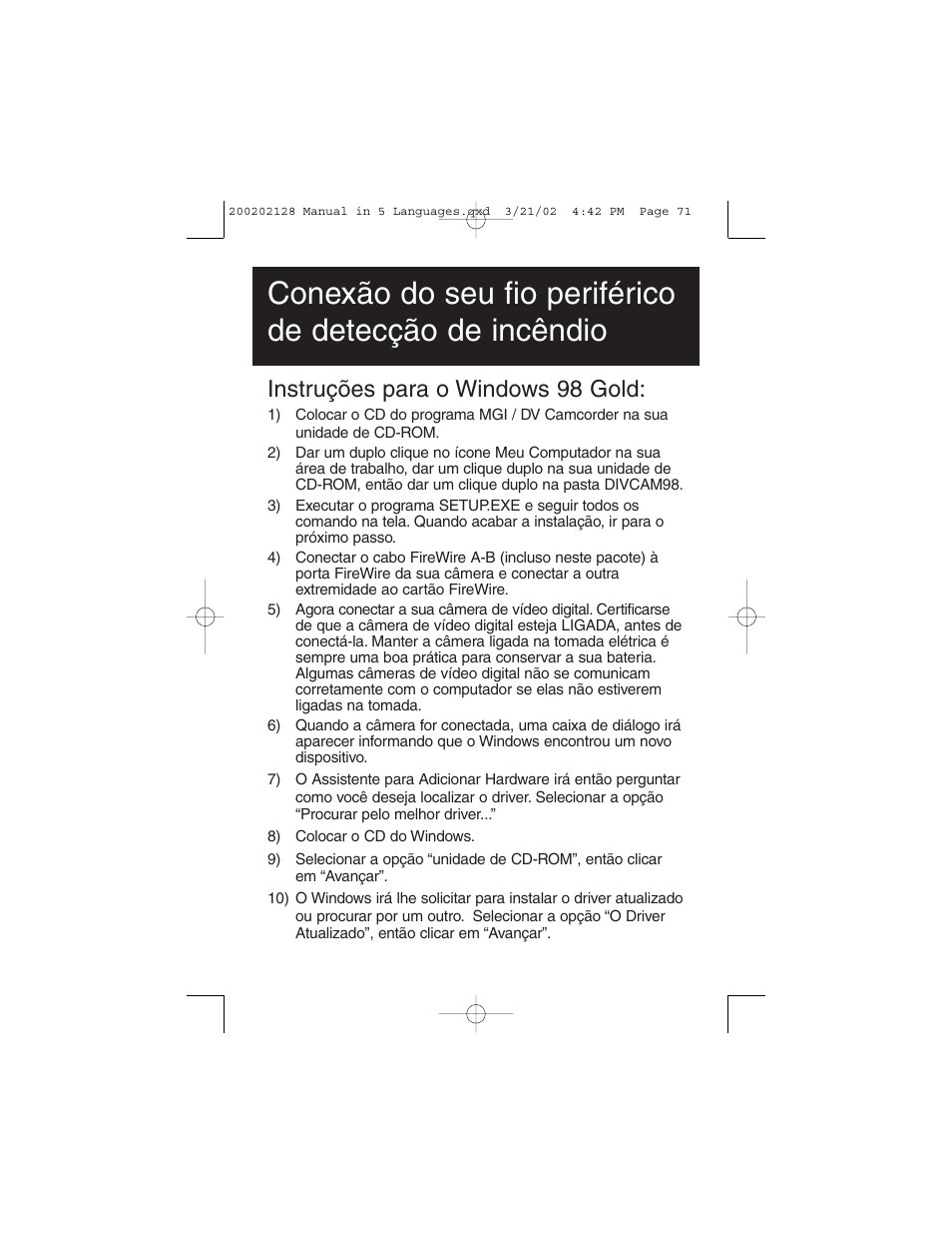 Instruções para o windows 98 gold | Tripp Lite F200-003-R User Manual | Page 71 / 75