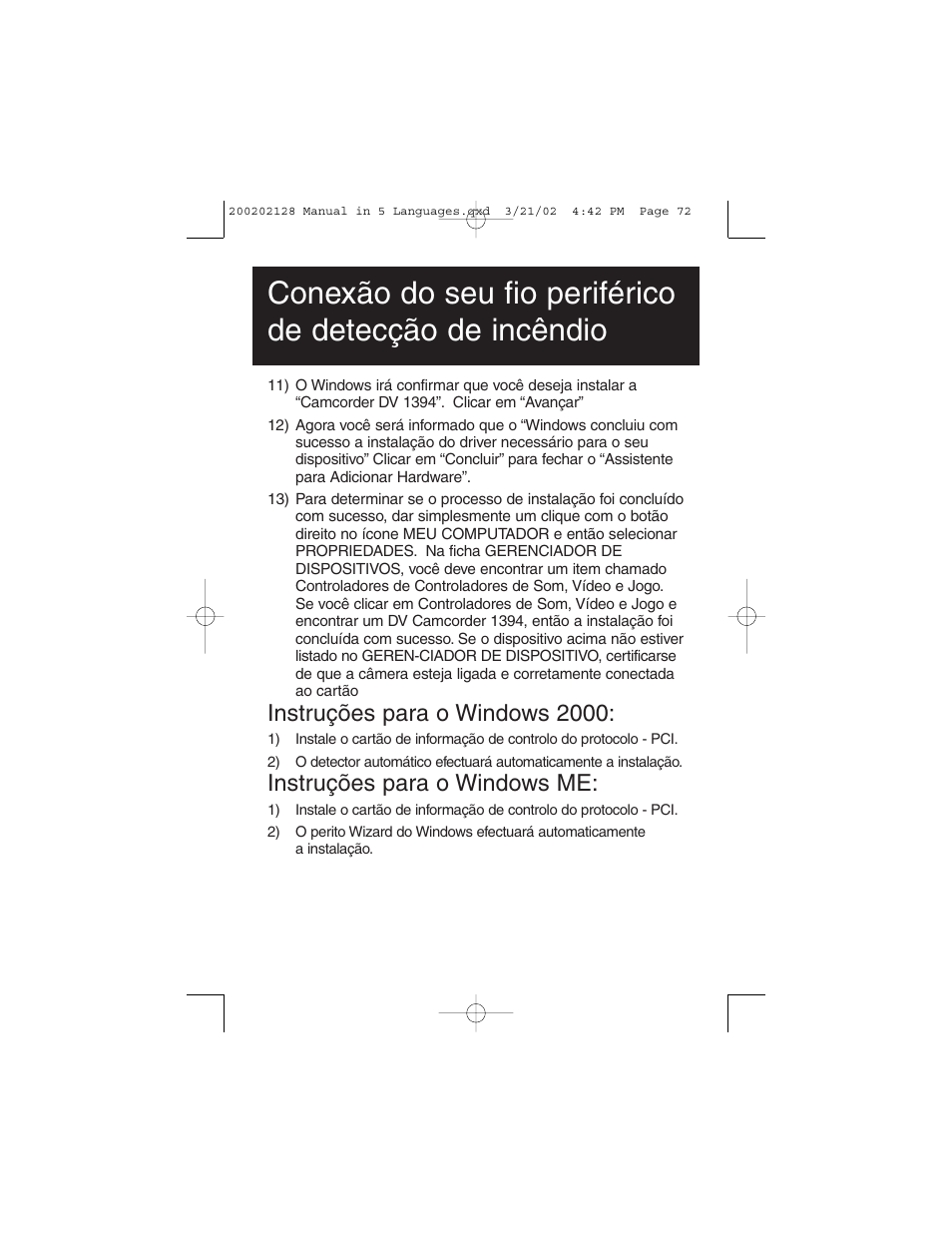 Instruções para o windows 2000, Instruções para o windows me | Tripp Lite F200-003-R User Manual | Page 72 / 75