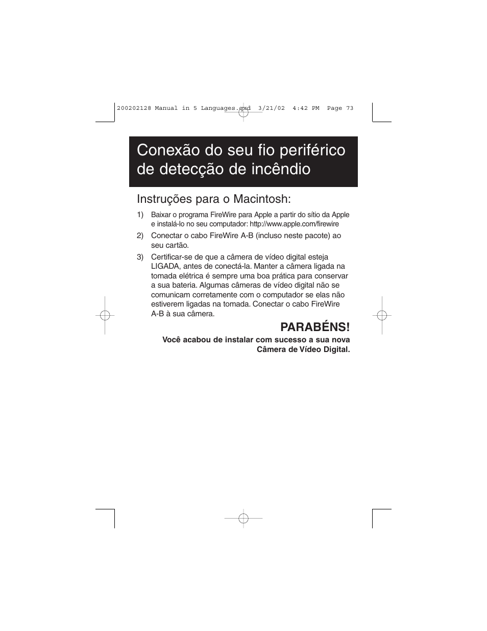 Instruções para o macintosh, Parabéns | Tripp Lite F200-003-R User Manual | Page 73 / 75