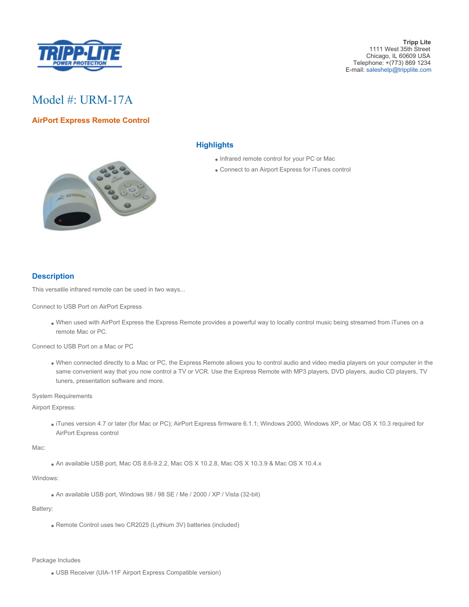 Tripp Lite URM-17A User Manual | 2 pages