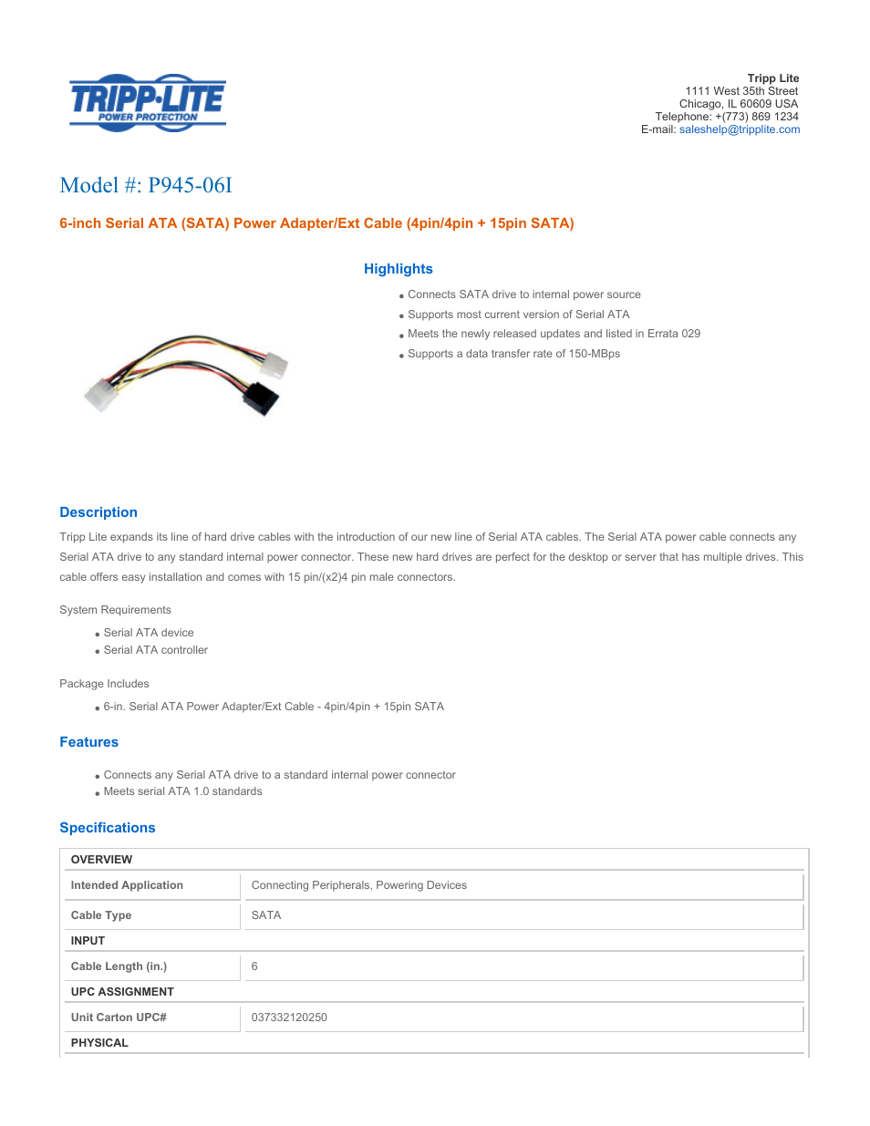 Tripp Lite p945-06i User Manual | 2 pages