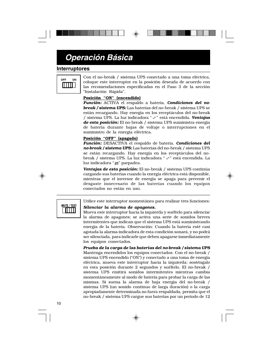 Operación básica, Interruptores | Tripp Lite TE Series User Manual | Page 10 / 20