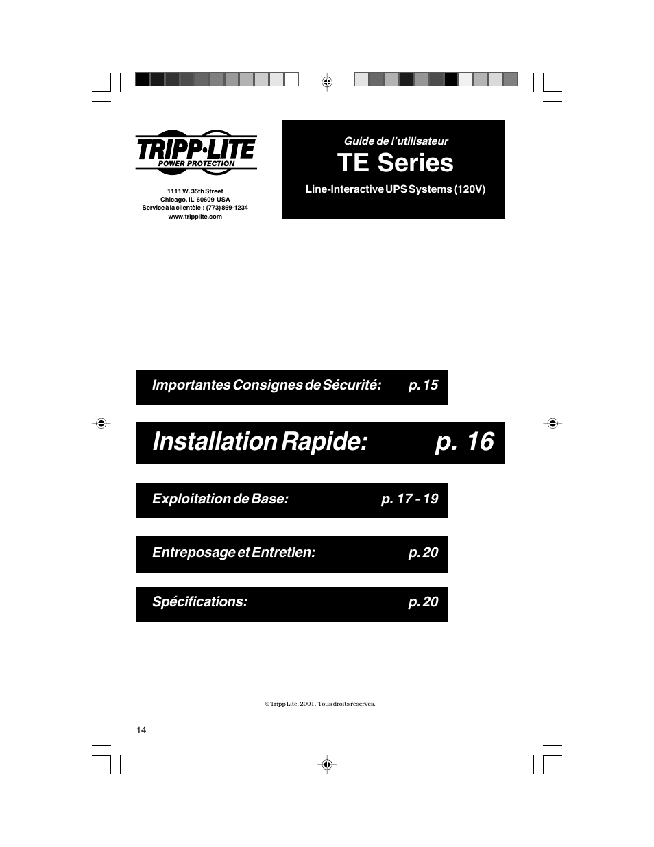 Installation rapide: p. 16, Te series | Tripp Lite TE Series User Manual | Page 14 / 20