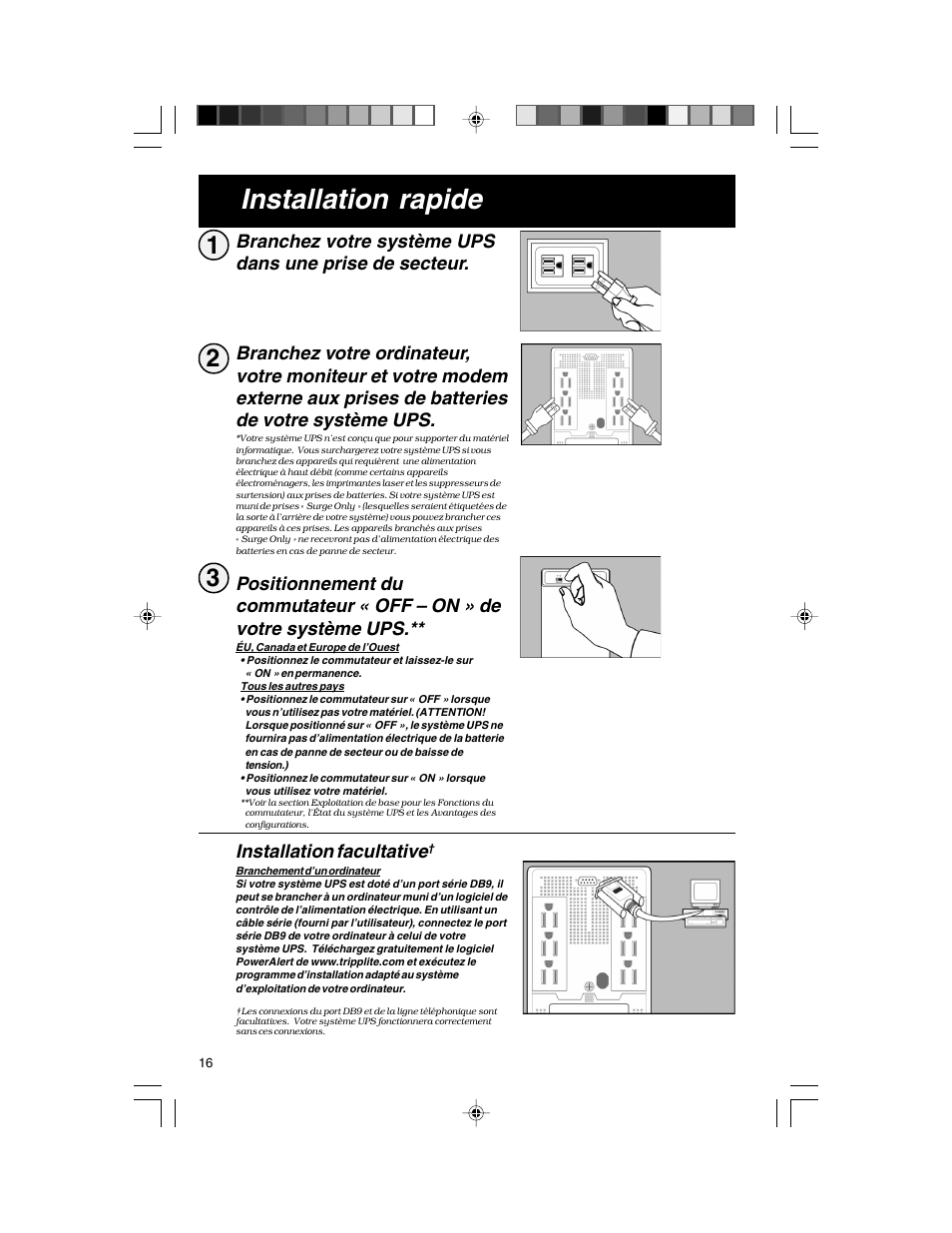 Installation rapide, Installation facultative | Tripp Lite TE Series User Manual | Page 16 / 20