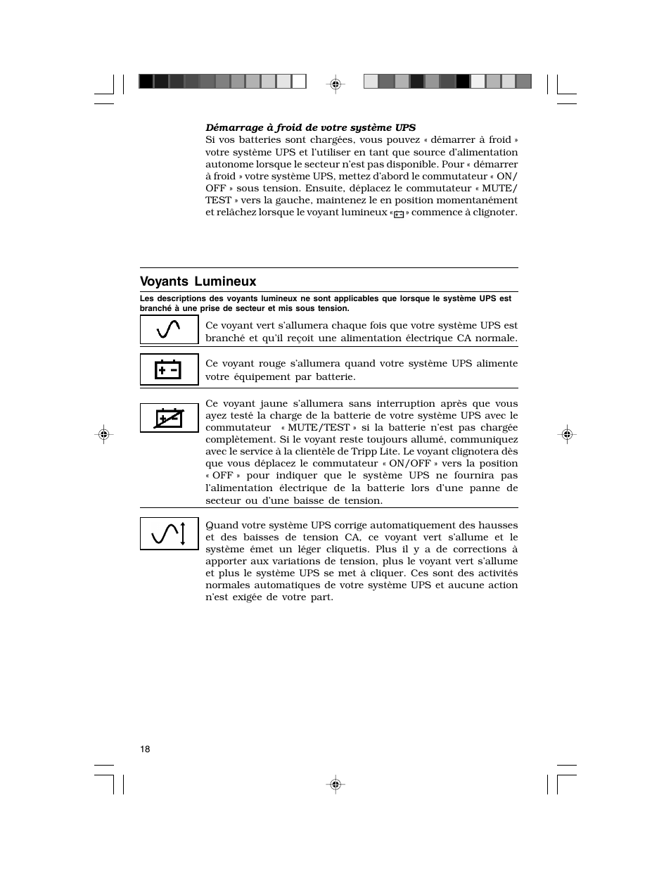 Voyants lumineux | Tripp Lite TE Series User Manual | Page 18 / 20