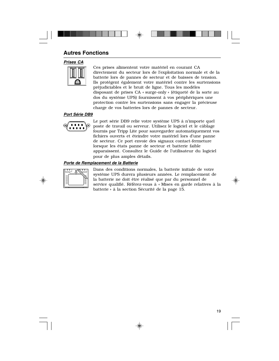 Autres fonctions | Tripp Lite TE Series User Manual | Page 19 / 20
