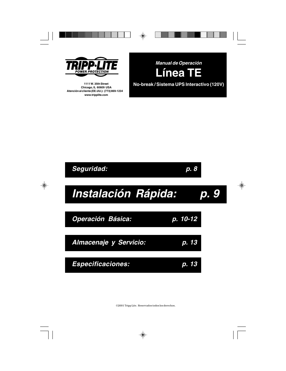 Instalación rápida: p. 9, Línea te | Tripp Lite TE Series User Manual | Page 7 / 20