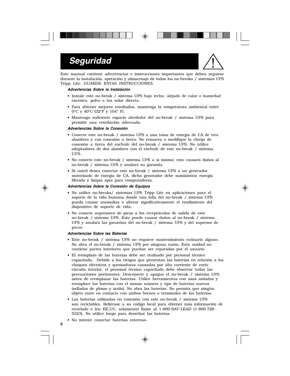 Seguridad | Tripp Lite TE Series User Manual | Page 8 / 20