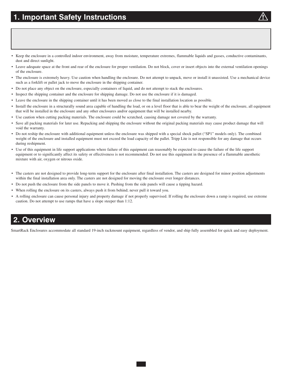 Important safety instructions 2. overview, Save these instructions | Tripp Lite 12U Wall-Mounted SmartRack Enclosure SRW12US User Manual | Page 2 / 8