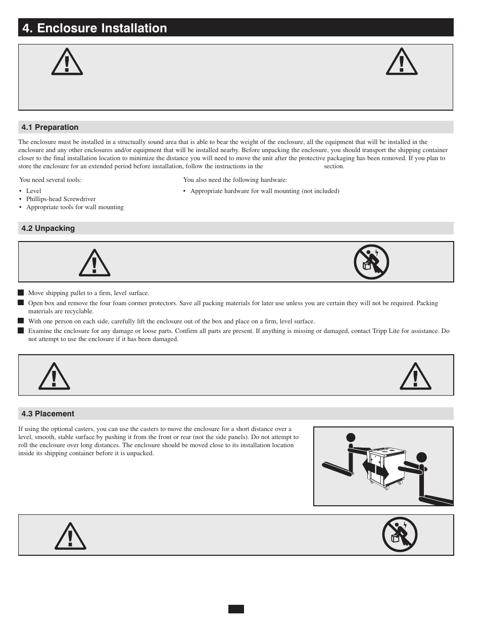Enclosure installation | Tripp Lite 12U Wall-Mounted SmartRack Enclosure SRW12US User Manual | Page 4 / 8