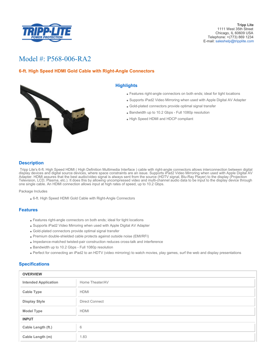 Tripp Lite P568-006-RA2 User Manual | 2 pages