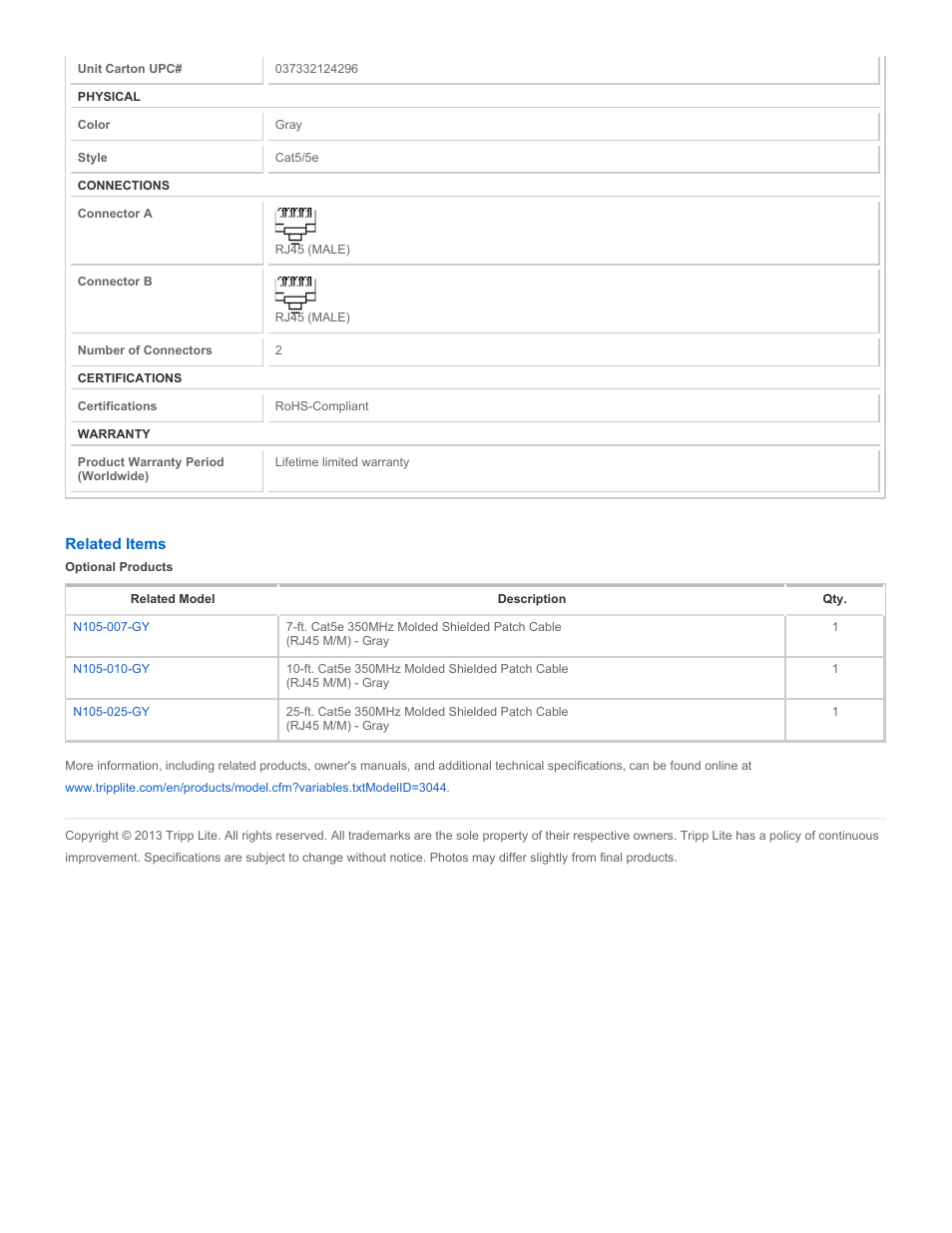 Tripp Lite N105-050-GY User Manual | Page 2 / 2