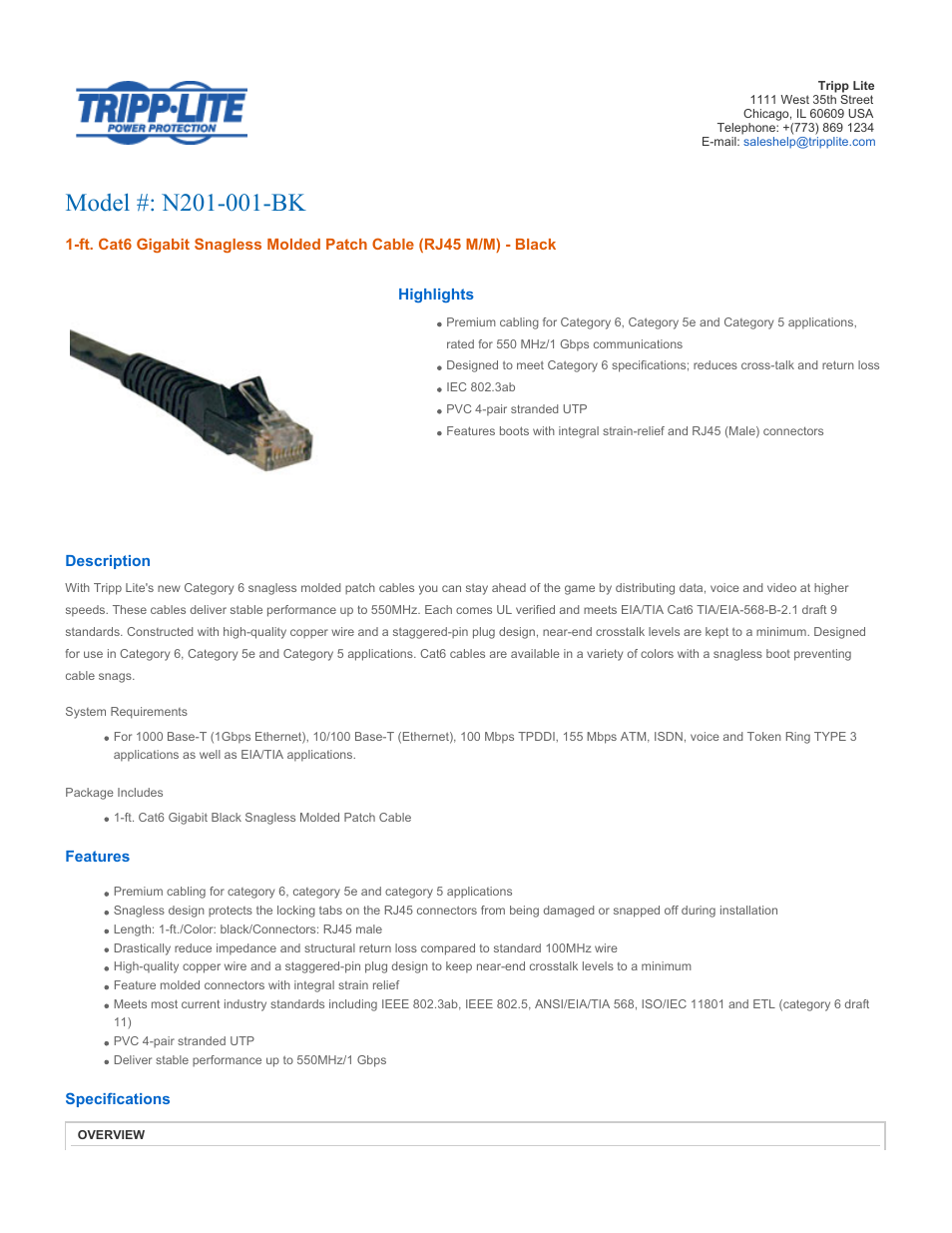 Tripp Lite N201-001-BK User Manual | 3 pages