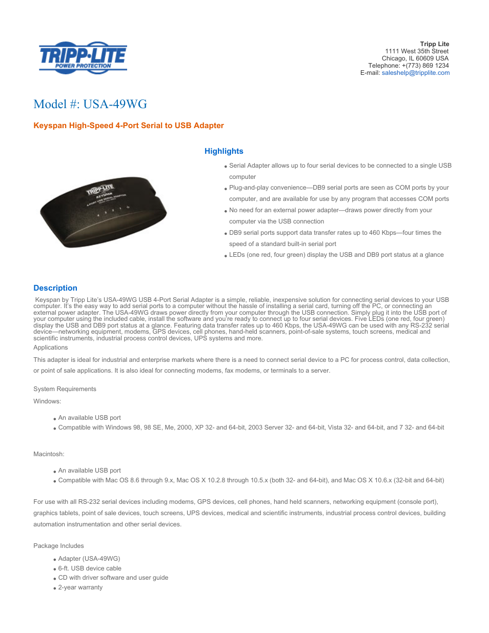 Tripp Lite USA-49WG User Manual | 3 pages