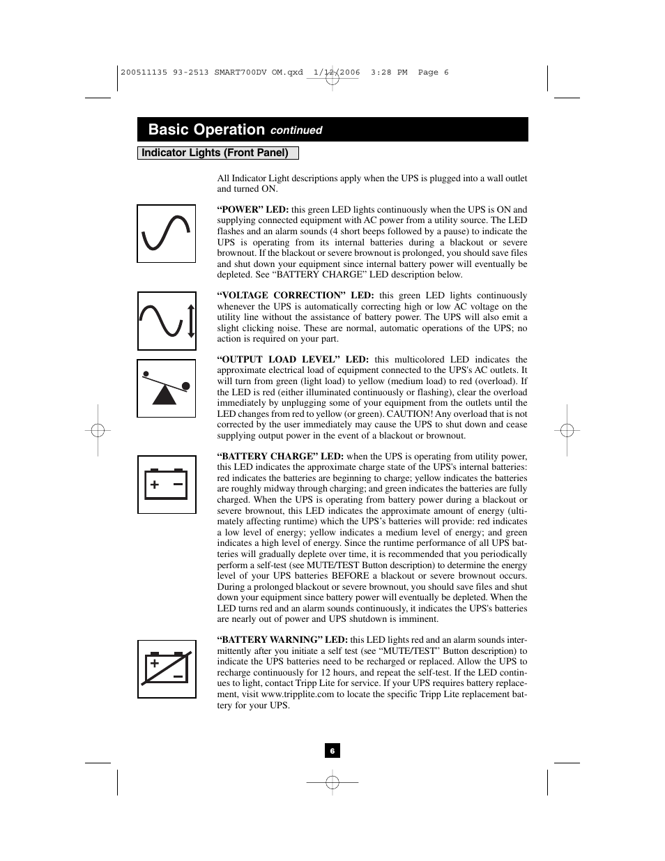 Basic operation | Tripp Lite 700DV User Manual | Page 6 / 12